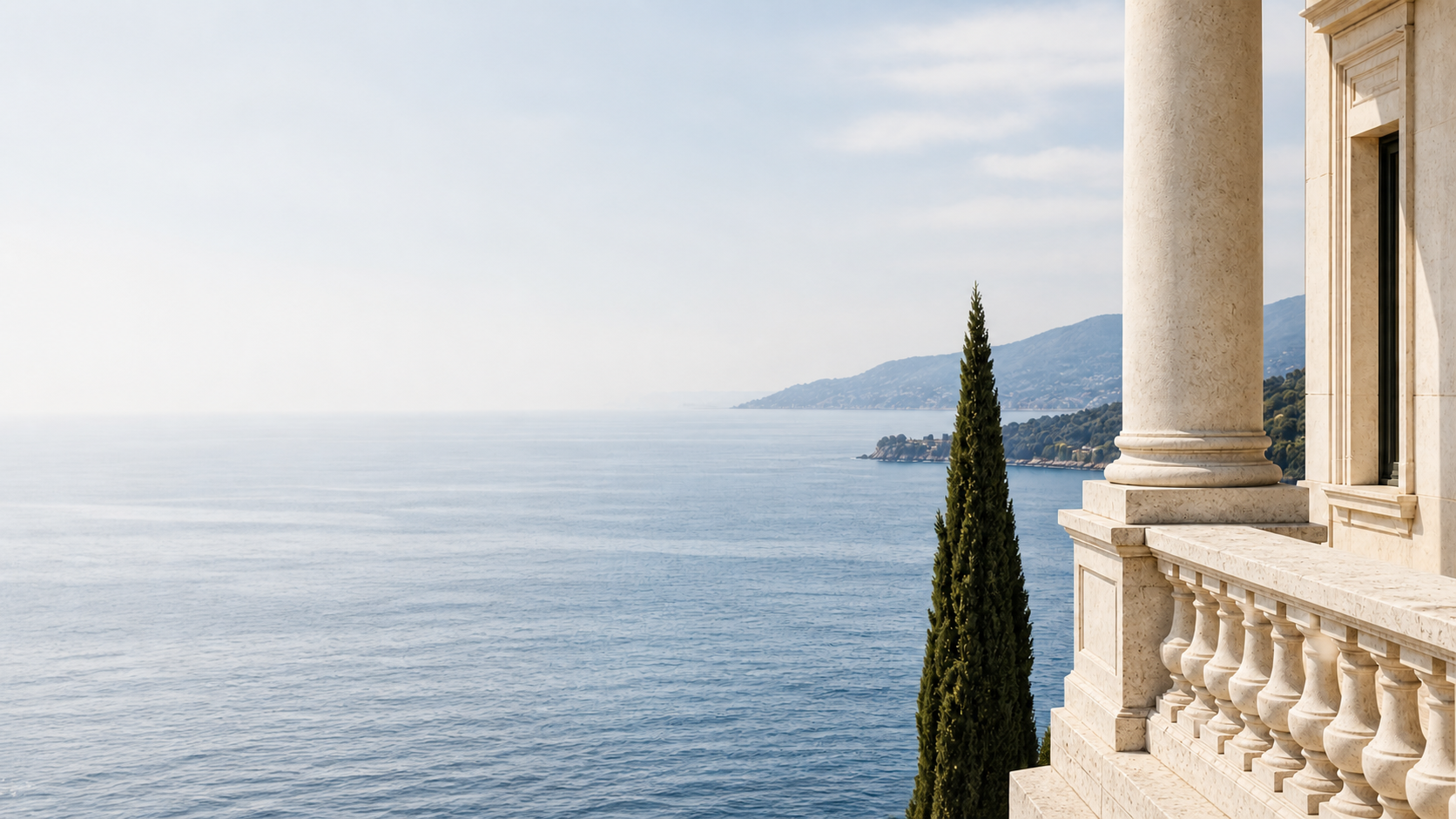 French Riviera villa terrace overlooking the Mediterranean